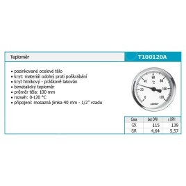 Novaservis Matériel de plomberie - Thermomètre 100 mm, 1/2", axial T100120A