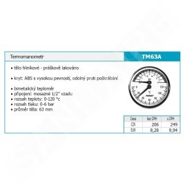 Novaservis Matériel de plomberie - Thermomètre 1/2" axial, 0-6 bar TM63A