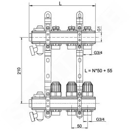 Novaservis Matériel de plomberie - Collecteur avec vannes de contrôle, thermostatiques et mécaniques, 8 circuits RZ08S