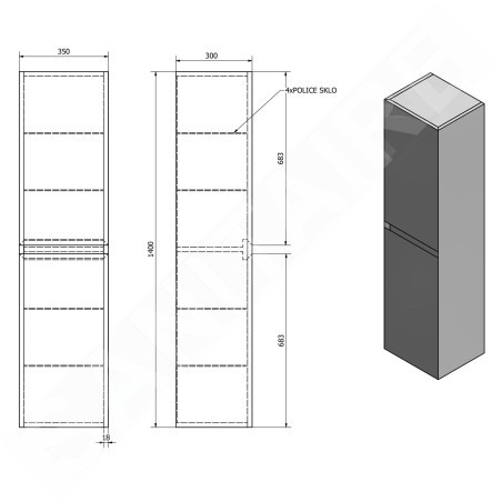 Sapho Filena - Armoire, 350x1400x300 mm, 2 portes, chêne FID3540D