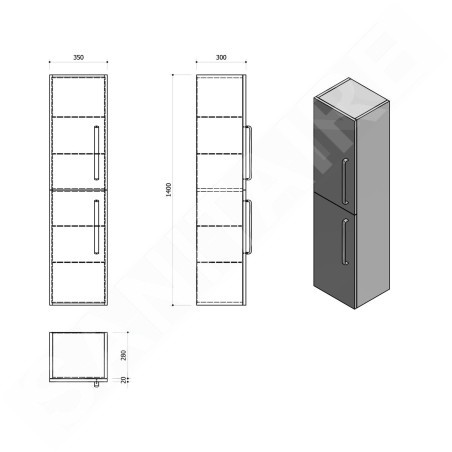 Sapho Theia - Armoire 350x1400x300 mm, 2 portes, pin rustique TH350-1616