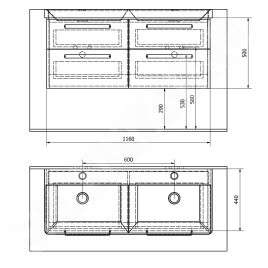 Sapho Theia - Meuble double vasque 1160x500x442 mm, 4 tiroirs, blanc TH120-3030