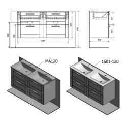 Sapho Amia - Meuble double évier 1195x600x450 mm, chêne Collingwood AM120-1919