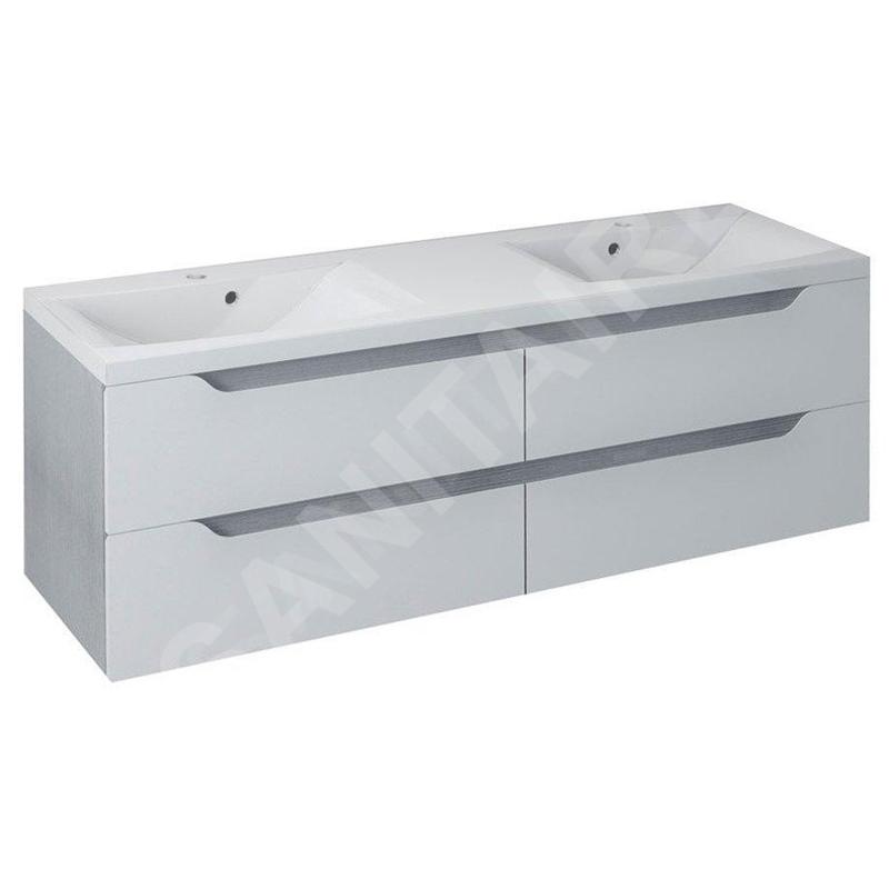 Sapho Wave - Meuble double-lavabo 1500x500x480 mm, blanc/chêne argenté WA150-3011