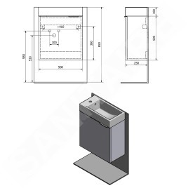Sapho Latus - Meuble lavabo 495x500x250 mm, chêne Mocca LT410-1212