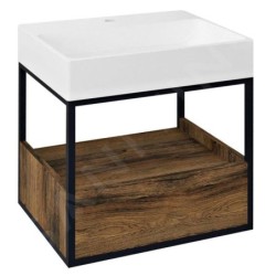 Sapho Skara - Meuble-vasque 590x495x465 mm, 1 tiroir, chêne Collingwood/noir mat CG002-1919