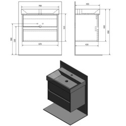 Sapho Nirona - Meuble-vasque, 670x515x430 mm, blanc NR070-3030