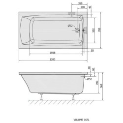 Polysan Baignoires - Baignoire rectangulaire Lily, 1300 x 700 x 390 mm, blanc 77511