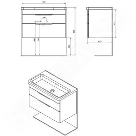 Sapho Ella - Meuble-vasque 765x500x430 cm, 2 tiroirs, blanc EL080-3030