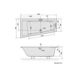 Polysan Baignoires - Baignoire asymétrique Andra L, 1800 x 900 x 450 mm, blanc 72872