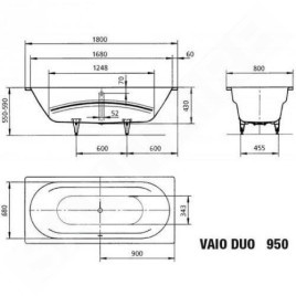 Kaldewei Ambiente - Baignoire Vaio Duo 950, 1800x800 mm, antidérapante, blanche 233030000001