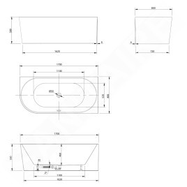 Aqualine Baignoires - Baignoire d'angle Tibera, 1700x800 mm, droit, blanc E1015