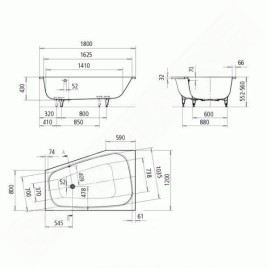 Kaldewei Avantgarde - Baignoire asymétrique Plaza Duo 190, droite, 1800x1200 mm, blanc 237000010001