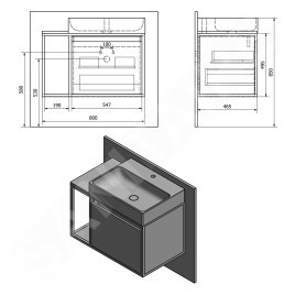 Sapho Skara - Meuble-vasque 800x495x465 mm, 1 tiroir, chêne Collingwood/noir mat CG003-1919