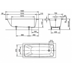 Kaldewei Advantage - Baignoire rectangulaire Cayono 747, 1500x700 mm, antidérapante, blanche 274730000001