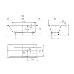 Kaldewei Ambiente - Baignoire rectangulaire Puro 692, 1700x800 mm, antidérapante, blanche 259230000001
