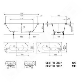 Kaldewei Avantgarde - Baignoire Centro Duo 1 droite 130, 1700x750 mm, antidérapante, blanche 283030000001