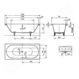 Kaldewei Ambiente - Baignoire rectangulaire Classic Duo 103, 1600x700 mm, antidérapante sur toute la surface, blanche