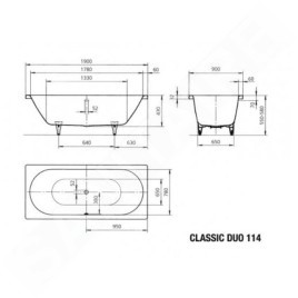 Kaldewei Ambiente - Baignoire rectangulaire Classic Duo 114, 1900x900 mm, blanc 291500010001