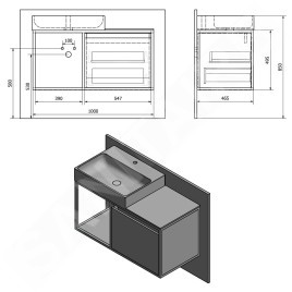 Sapho Skara - Meuble lavabo, 1000x495x465 mm, Collingwood chêne/noir mat CG004-1919