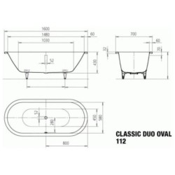 Kaldewei Ambiente - Baignoire Classic Duo Oval 112, 1600x700 mm, antidérapante, blanche 291334010001