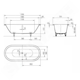 Kaldewei Ambiente - Baignoire ovale Classic Duo Oval 116, 1700x700 mm, antidérapante, blanche 292630000001