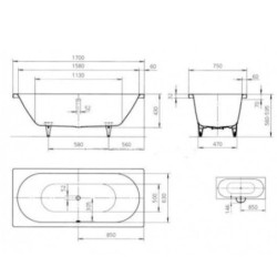 Kaldewei Ambiente - Baignoire rectangulaire Classic Duo 107, 1700x750 mm, antidérapante, blanche 290730000001