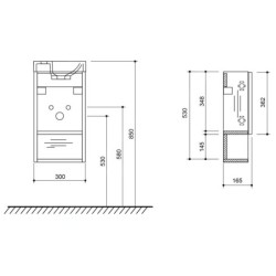 Sapho Latus - Meuble lavabo, 300x530x165 mm, porte, chêne polaire LT711-1010