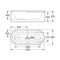 Grohe Essence - Baignoire autoportante 1800x800 mm avec déversoir, blanc alpin 39729000