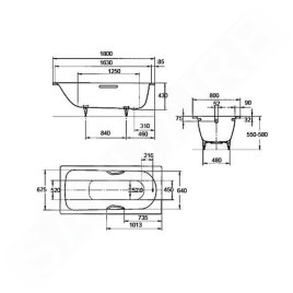 Kaldewei Advantage - Baignoire rectangulaire Saniform Plus 375-1, 1800x800 mm, antidérapante, blanche 112830000001