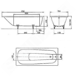 Kaldewei Advantage - Baignoire rectangulaire Saniform 374, 1750x750 mm, antidérapante, blanche 112230000001