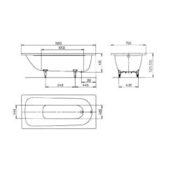 Kaldewei Advantage - Baignoire rectangulaire Saniform Plus 372-1, 1600x750 mm, antidérapante, blanche 112530000001