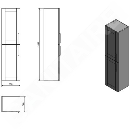 Sapho Amia - Armoire haute 350x1400x300 mm, chêne Texas AM020-2020
