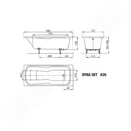 Kaldewei Ambiente - Baignoire rectangulaire Dyna Set 626, 1600x700 mm, antidérapante, blanche 226830000001