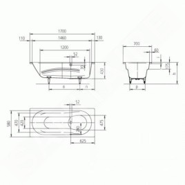 Kaldewei Ambiente - Baignoire Vaio Set 944, 1700x700 mm, antidérapante, blanche 234430000001