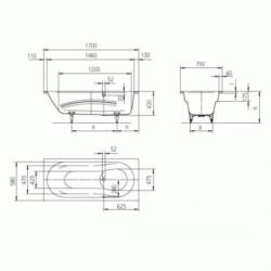 Kaldewei Ambiente - Baignoire Vaio Set 944, 1700x700 mm, antidérapante sur toute la largeur, blanche 234434010001