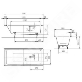 Kaldewei Ambiente - Baignoire Puro 657, 1800x800 mm, antidérapante, blanche 256730000001