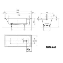 Kaldewei Ambiente - Baignoire Puro 683, 1600x700 mm, blanc 258300010001