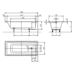 Kaldewei Ambiente - Baignoire Puro 652, 1700x750 mm, antidérapante, blanche 256230000001