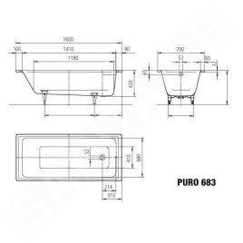 Kaldewei Ambiente - Baignoire Puro 683, 1600x700 mm, antidérapante, blanche 258330000001