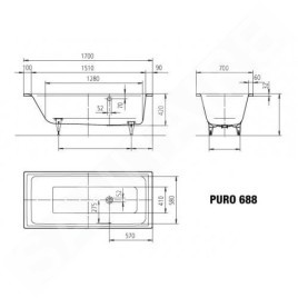 Kaldewei Ambiente - Baignoire Puro 688, 1700x700 mm, antidérapante, blanche 258830000001