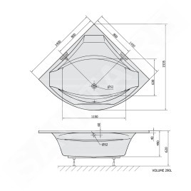 Polysan Baignoires - Baignoire d´angle ROSANA, 1400 x 1400 x 490 mm, blanc 64119