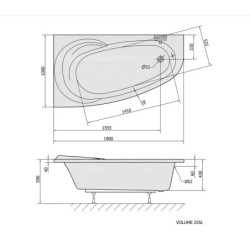 Polysan Baignoires - Baignoire asymétrique NAOS 180 L, 1800 x 1000 x 430 mm, droite, blanc 46111