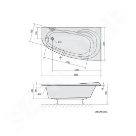 Polysan Baignoires - Baignoire asymétrique NAOS 180 R, 1800 x 1000 x 430 mm, droite, blanc 47111