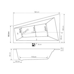 Aqualine Baignoires - Baignoire METUJE, 1600x1000x420 mm, gauche, blanc G2610
