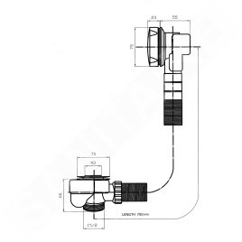 Sapho Senator - Garniture de vidage pour baignoire avec bowden, longueur 700 mm, bonde 72 mm, inox VR117028