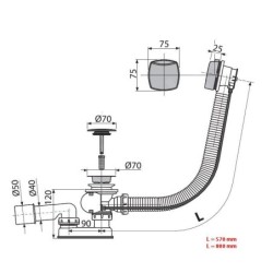 Alcadrain Garnitures de vidage - Kit vidange et trop-plein pour baignoire, longueur 800 mm, chromé A51CRM-80