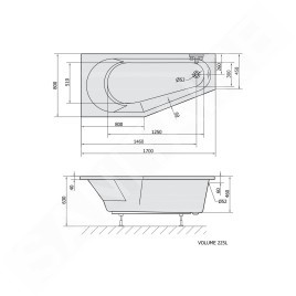 Polysan Baignoires - Baignoire asymétrique Tigra L, 1700 x 800 x 460 mm, blanc 90111