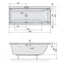 Polysan Baignoires - Baignoire Cleo, 1800 x 800 x 480 mm, blanc 95611