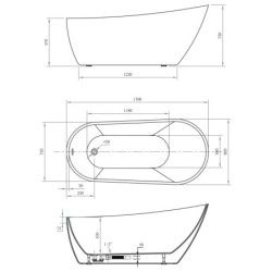 Aqualine Baignoires - Baignoire autoportante Tisa, 1700x800 mm, blanc E1780